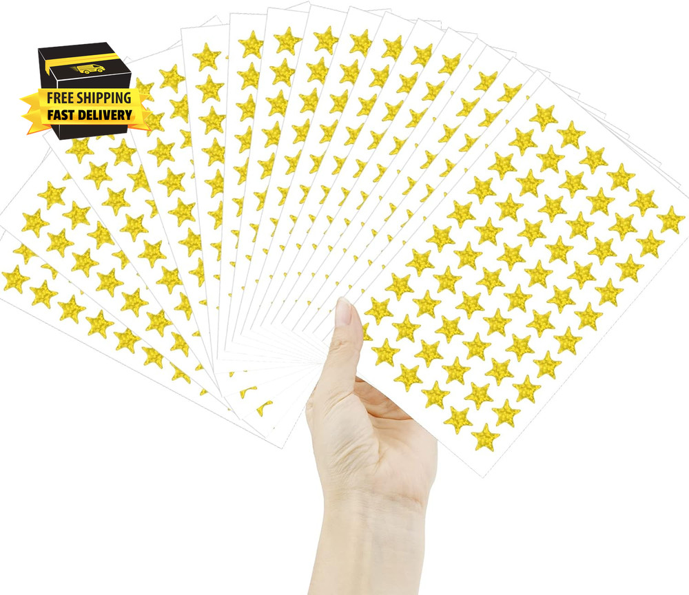 1800 PCS Gold Star Stickers, 30 Sheets Holographic Gold Star Sticker for Kids Re
