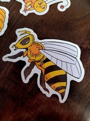 STICKERS x 5 Honey Bee Apiculture Beehive Cartoon Large Sticker BEE3