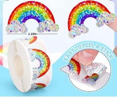 100 Pieces Round 1.1″ Shiny Glitter Rainbow Stickers Party Decor Envelope Seals