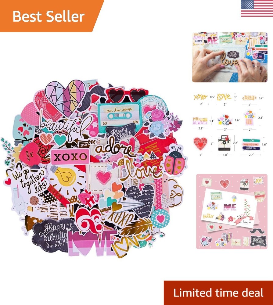 95 Pcs Vintage Love Die Cuts & Stickers – Heart-Themed Scrapbooking Supplies