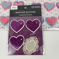 Stickers Felt 3D Hearts Tic Tac Toe Red Pink Purple Blue Green Lot of 5