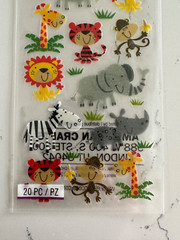 Sticko Autocollant Zoo Cuties Stickers Zebra Rhino Tiger Monkey Elephant Lion