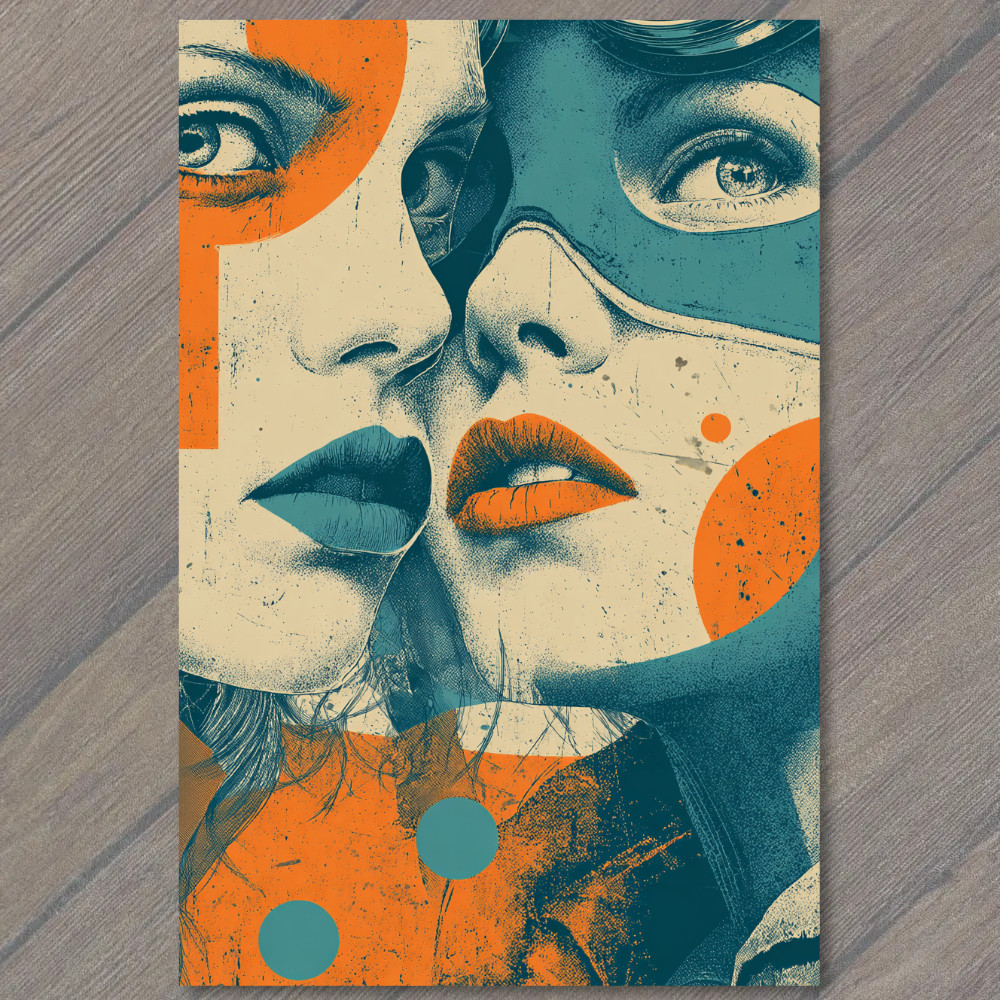 STICKER Half Faces Floral Pattern Women Modern Orange Blue Conceptual