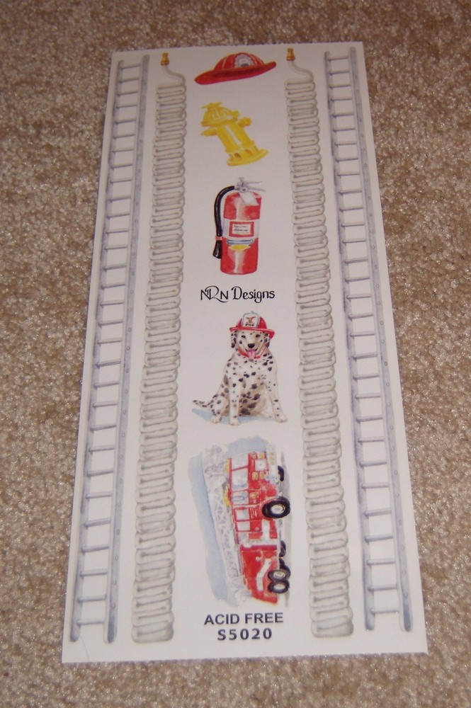 NRN Designs Retired Sticker Sheet ~ Firefighter Hose, Ladder, Dalmations…..