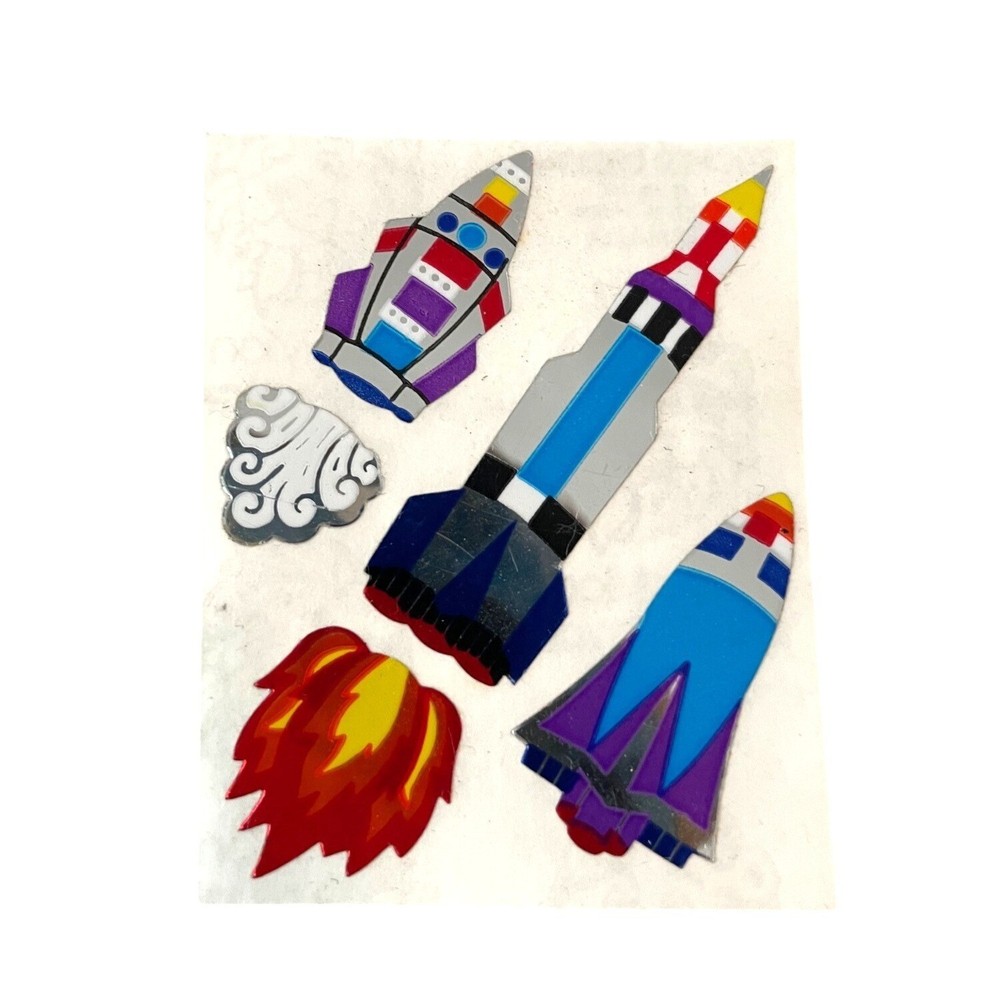 Vintage Sandylion Rocket Stickers Sheet Space Theme Holographic RARE
