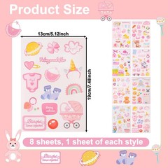 8 Sheets Baby Girl Scrapbook Stickers, Adorable Newborn Toddler Colorful