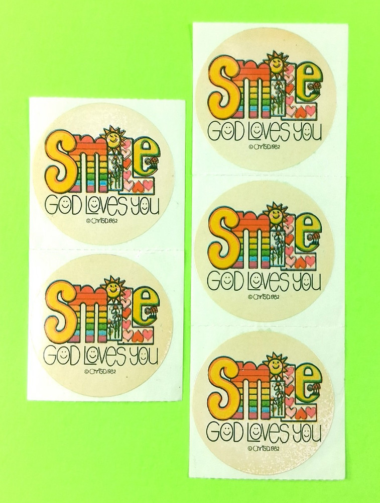 Vintage 80’s Smile God Loves You ChrisD Religious Sticker Set Of 5