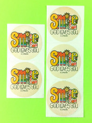 Vintage 80’s Smile God Loves You ChrisD Religious Sticker Set Of 5