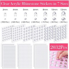 2032 Pieces Self Adhesive Face Gems Stick on, Hair Gems Rhinestones Stickers
