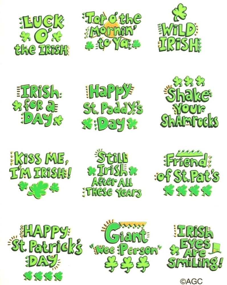 Vintage American Greetings St. Patricks Days Sheet Stickers Irish Phrases Theme
