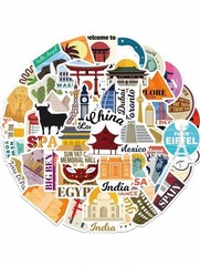 50 Pack Travel around the World Stickers Vinyl Laptop Stickers Waterproof Travel