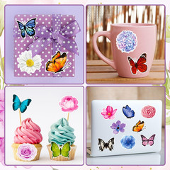 Butterfly Flower Sticker Rolls,1200Pcs (2 Rolls) 16 Design Butterfly Stickers fo