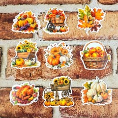 Fall Harvest Pumpkin Stickers | Rustic Autumn Cottagecore | Set of 10 Stickers