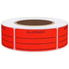 Allergies Sticker Fluorescent Red Allergy Stickers/1″x2″ Write on Label Total…