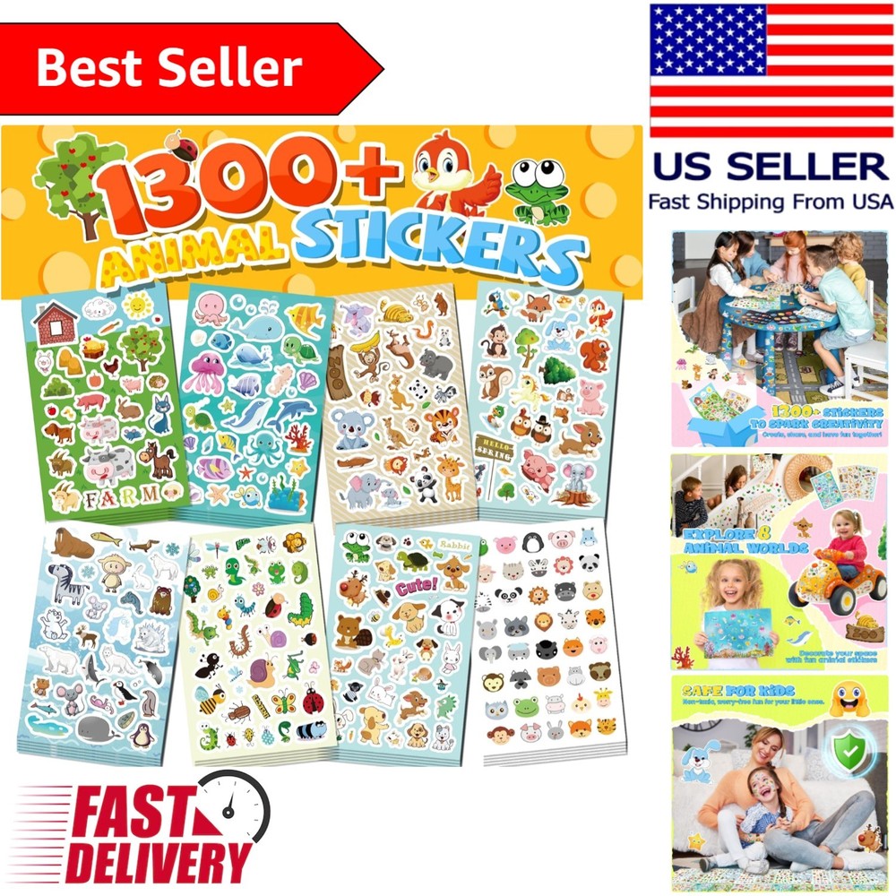 Vibrant 1300+ Animal Stickers with 8 Sheets for Kids – Fun Learning & Crafting