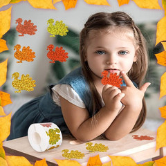 500Pcs Fall Thanksgiving Stickers Roll 1.2In Laser Turkey Waterproof Decals 5 Co