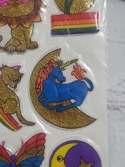 Vintage 80s Glitter Puffy Stickers Unicorn Rainbow Lion Butterfly Gordy Scrapboo