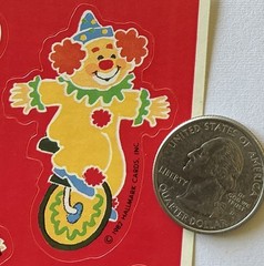 HAPPY CLOWN Sticker(9pc) Hallmark•Circus*Vintage 1982*Balloon*Trick*Card Making