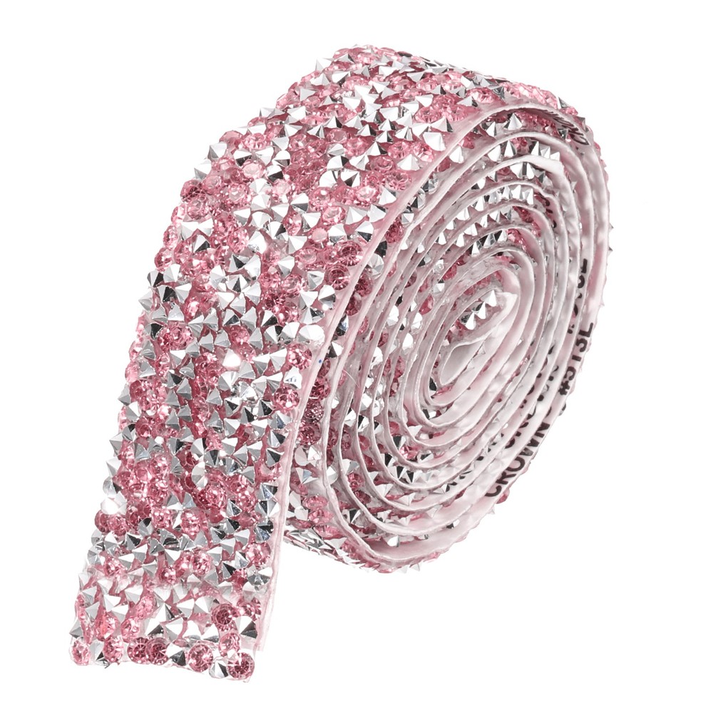 1 Inch x 1 Yard Crystal Rhinestone Sticker Ribbon Silver Pink