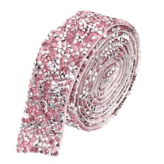 1 Inch x 1 Yard Crystal Rhinestone Sticker Ribbon Silver Pink