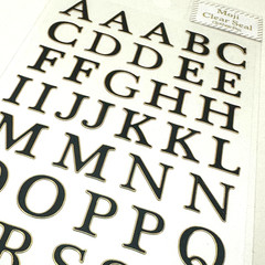 ClothesPin Moji Clear Seal Black Gold Bordered Alphabet Letters Stickers