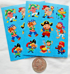 set 2 small Carson-Dellosa PIRATE stickers cartoon funny parrot treasure chest