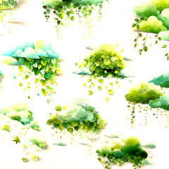 Green Cloud Plant Rain Stickers Scrapbook Junk Journal Collage *SEE DESCRIPTION*