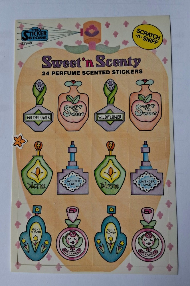 1980s Sweet & Scenty Scratch and Sniff Rose Scented Perfume Bottles Vintage