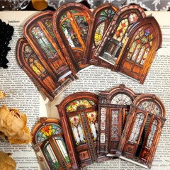 10Pcs Vintage Doors Stickers Junk Journal Album Card Crafts Scrapbooking Collage