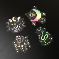 10 Pack Mix Holographic Laser Silver Transparent Stickers Waterproof Sun Moon