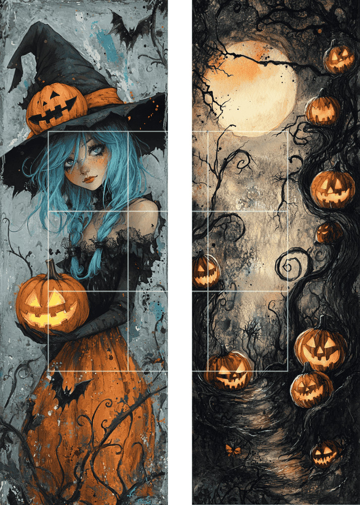 4 DIY HALLOWEEN Images Card Toppers Supplies Scrapbook Junk Journal Bookmarks