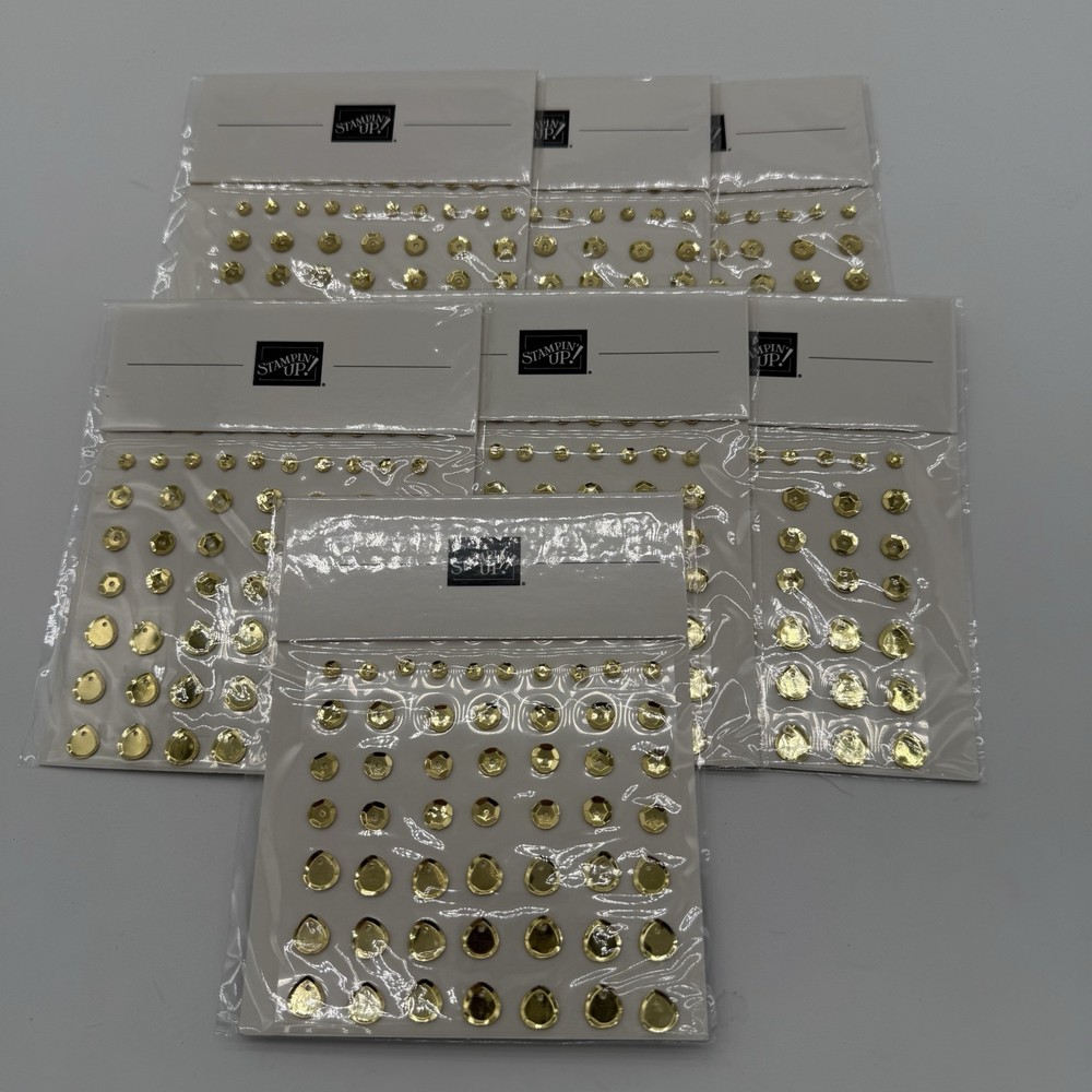 Stampin Up GOLD FACETED Adhesive-Backed SEQUINS NEW 80 Pieces 4 Sizes Lot Of 7