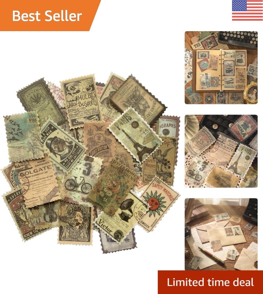 Reusable Vintage Stamp Stickers – 60 Adhesive Designs for Scrapbooks & Wrapping