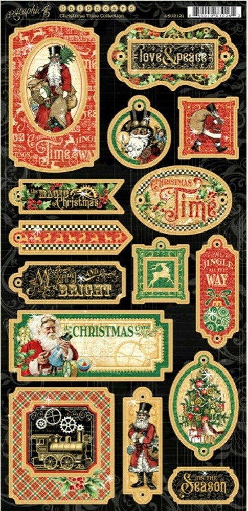 Graphic 45 Christmas Time Steampunk Vintage Santa Tree Merry Bright Chipboard