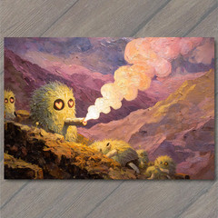 STICKER Fuzzy Creatures Heart Eyes Smoking Cigar Sunset Mountains Strange Cute