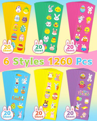 1260 PCS Easter Stickers for Kids, 100 Sheets Egg Decorating Fillers Bunny Stick