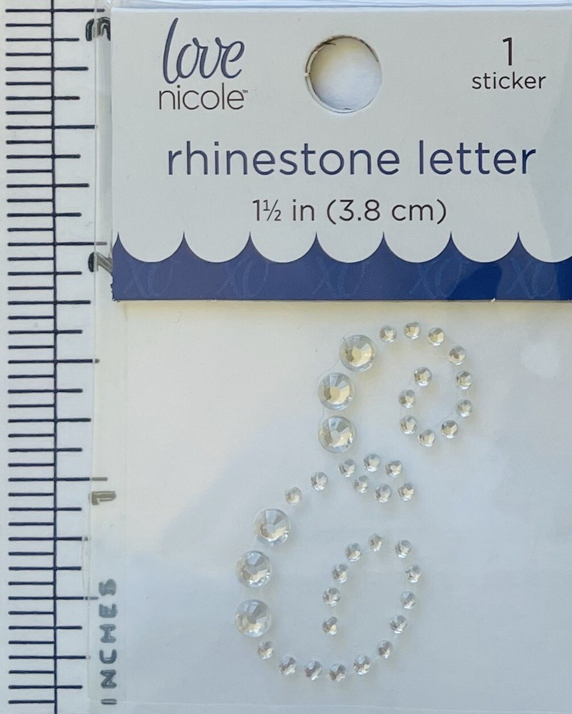Letter Cursive E Rhinestone Sticker 1.5″ Clear Crystal Scrapbook Monogram Bling