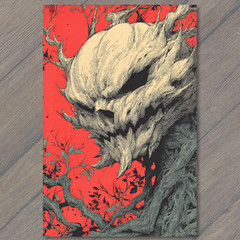 STICKER Evil Pumpkin Skull Emerging From Twisted Tree Halloween Horror