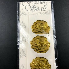 Vintage Embossed Foil Seal Stickers GOLD Rose Floral Flower Head Fancy Beautiful