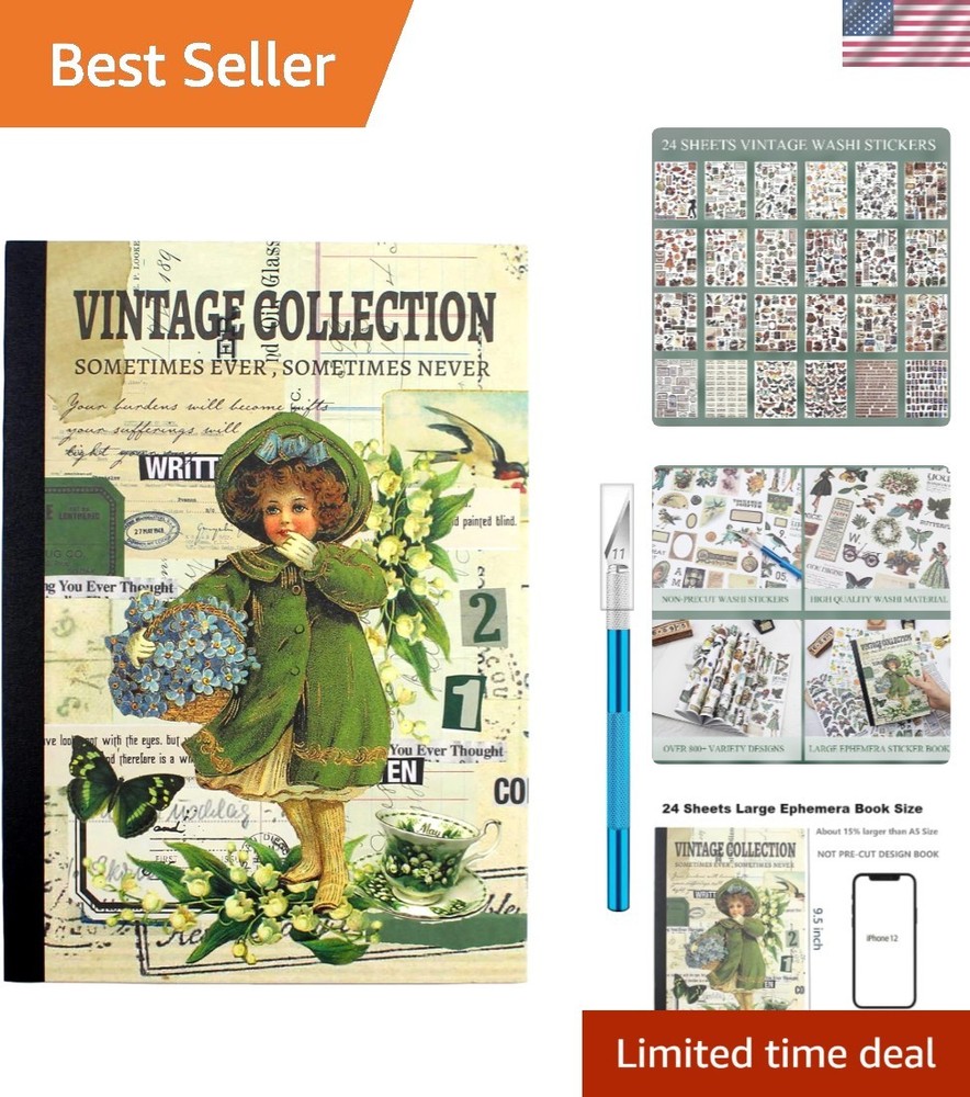 Vintage Scrapbooking Sticker Book for Adults – 800+ Washi Journaling Stickers Ep