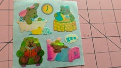 Vintage Sandylion Stickers Mother Of Pearl Teddy Bears Dentist/Bedtime 2 Modules