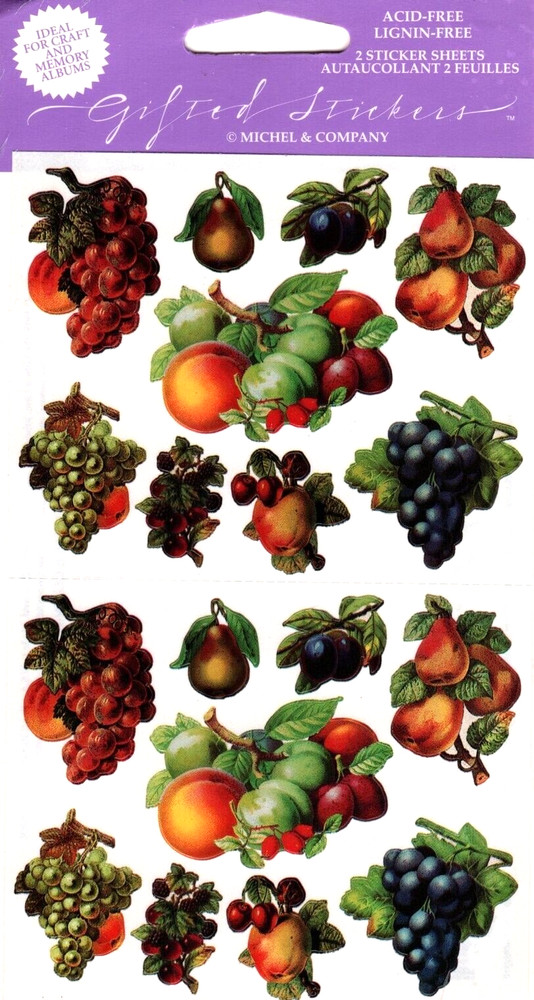New – Fresh Peaches Pears Apples Grapes Fruit Harvest Michel & Company Stickers