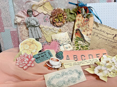 Scrapbook Mixed Lot Ephemera And Embellishments In Stitched Vellum Envelope
