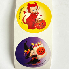Vintage Halloween Stickers Ruth Morehead 8 pc Round Ghost Pumpkin Trick or Treat
