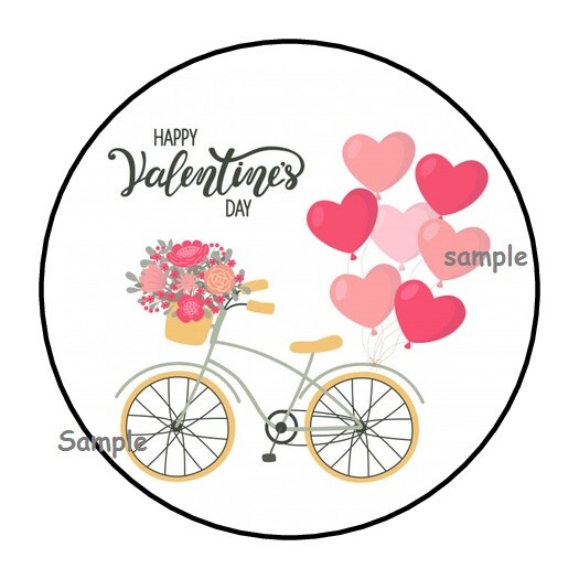 30 HAPPY VALENTINE’S DAY BIKE ENVELOPE SEALS LABELS STICKERS 1.5″ ROUND HEARTS
