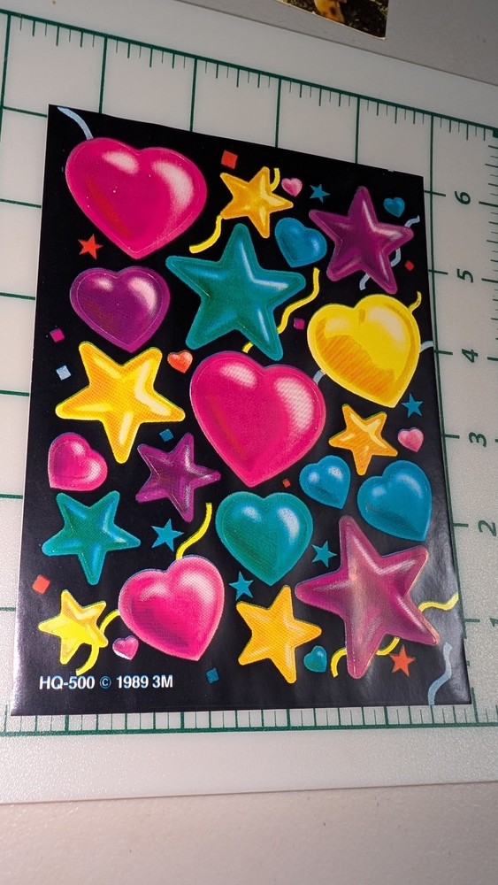 Vintage Stickers 3M Post It Hearts Stars Confetti 1 Sheet READ
