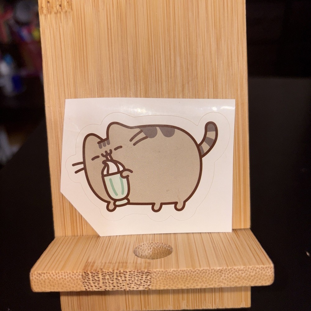Pusheen Cat with Ice Cream Sundae Sticker 2.5 inches W x 1.75 inches H