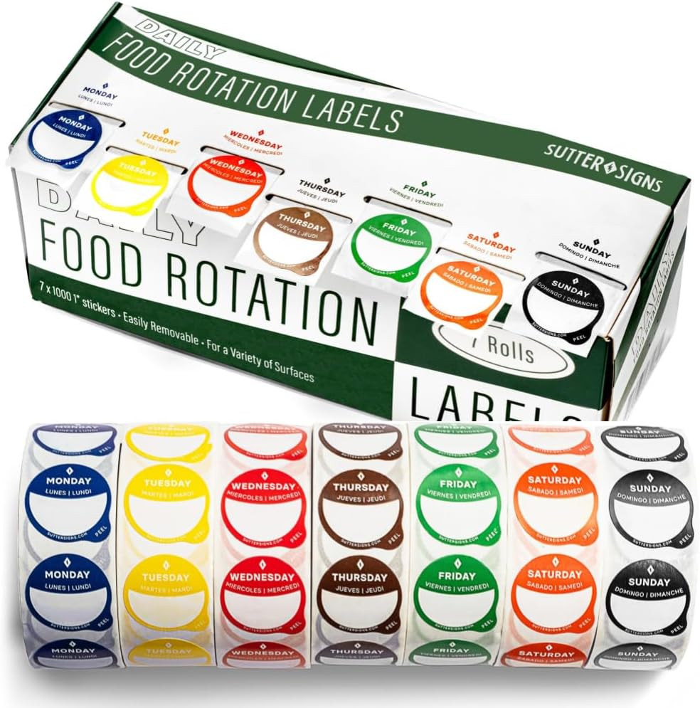 Date Stickers for Food – Day of the Week Day Dots Removable Food Labels, 1″ Date