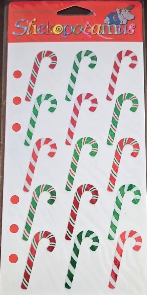 Christmas Candy Cane Canes Red White Green Peppermint Sticko Stickers