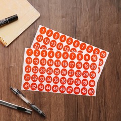 2 Sheets Round Number Stickers, 1-50 Consecutive Number Labels, Red(1″ Each)